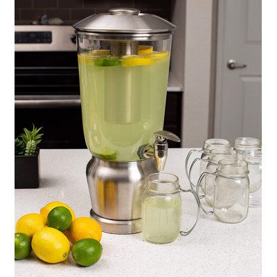 1.5 Gallon Large Beverage Dispenser with Stand, Stainless Steel Spigot and Dual Ice Chambers 