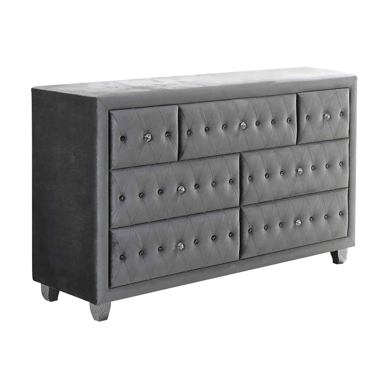 Ensemble de chambre à coucher rembourrée 3 pièces avec commode et miroir Mikrut, Gris, Très grand