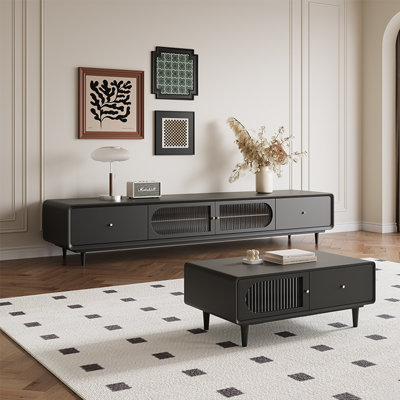 Solid wood TV stand coffee table rounded corners