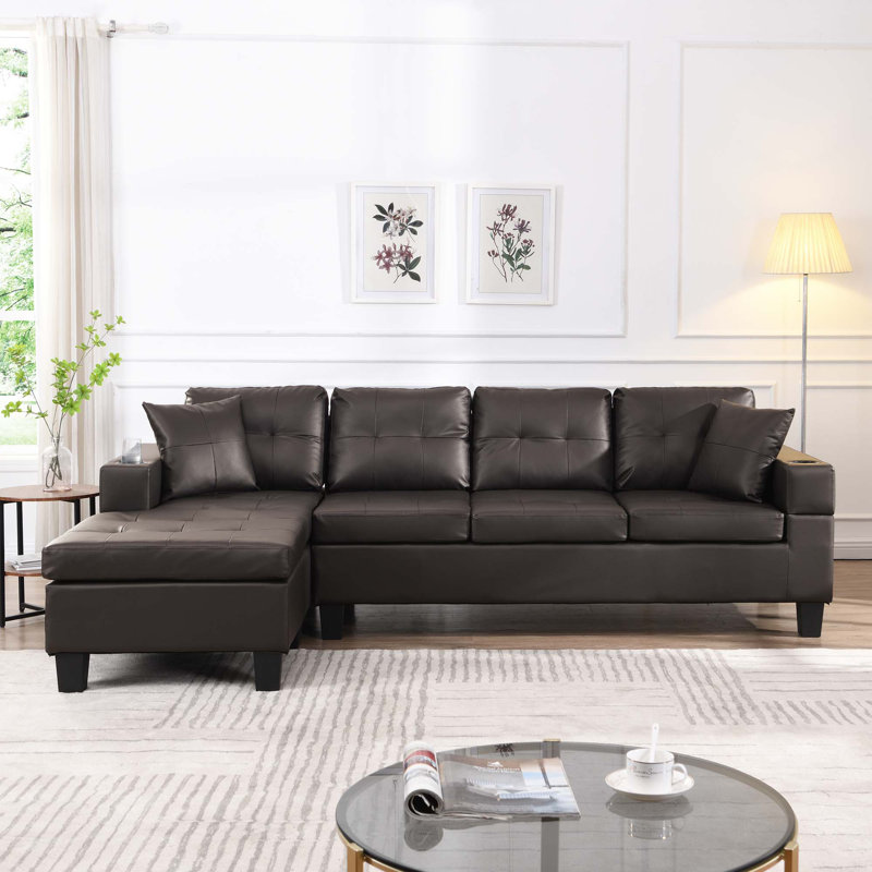 Ensemble de canapé modulaire pour salon avec méridienne en forme de L, porte-gobelet et méridienne moderne à gauche ou à droite (brun chocolat)