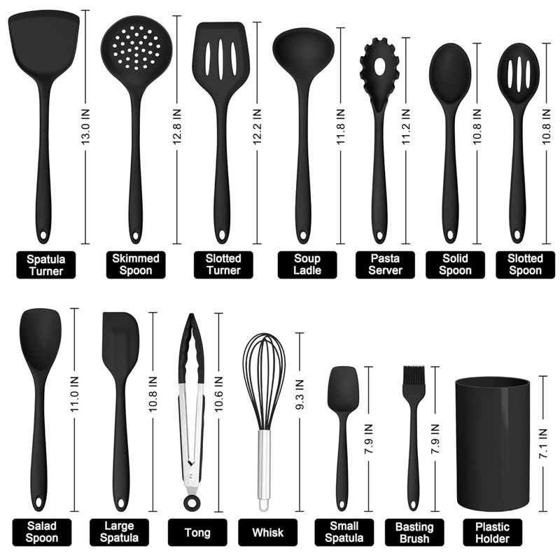 14 Pcs Silicone Cooking Utensil Set, Kitchen Utensils Set, Black
