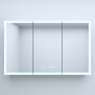 48 In. W X 30 H Silver Aluminum Medicine Cabinet With Mirror, Led, Adjustable Shelves, Time/Temperature Display, Three - Color Lighting Options And Charging Ports Mirror Clock, Rust Proof Design, Led
