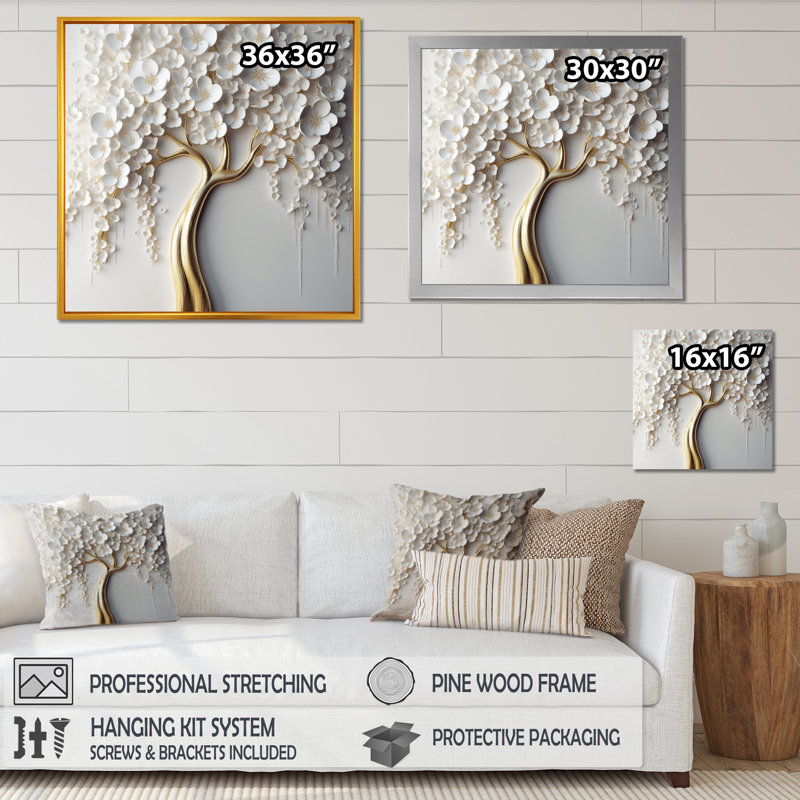 Orchidée blanche Arunveer Garden of Branches VII - reproduction sur toile, Impression encadrée, H 16 po x l 16 po, Doré