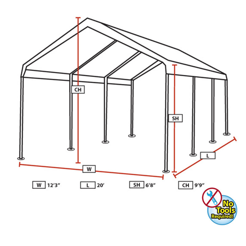 Universal Canopy 12 ft x 20 ft Steel Frame with 8 Legs, White