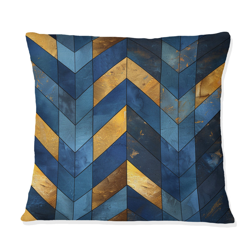 Motif de chevrons bleu et or II - Modern, H 18 po x l 18 po