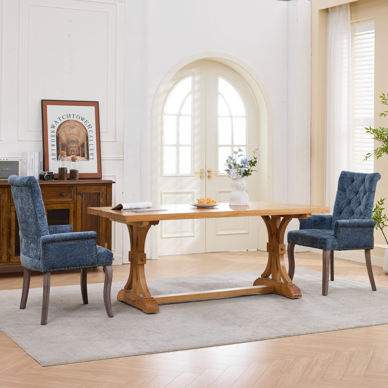 Ensemble de 2 chaises de salle à manger rembourrées en tissu de chenille, pieds courbés en bois massif, capitonné élégant