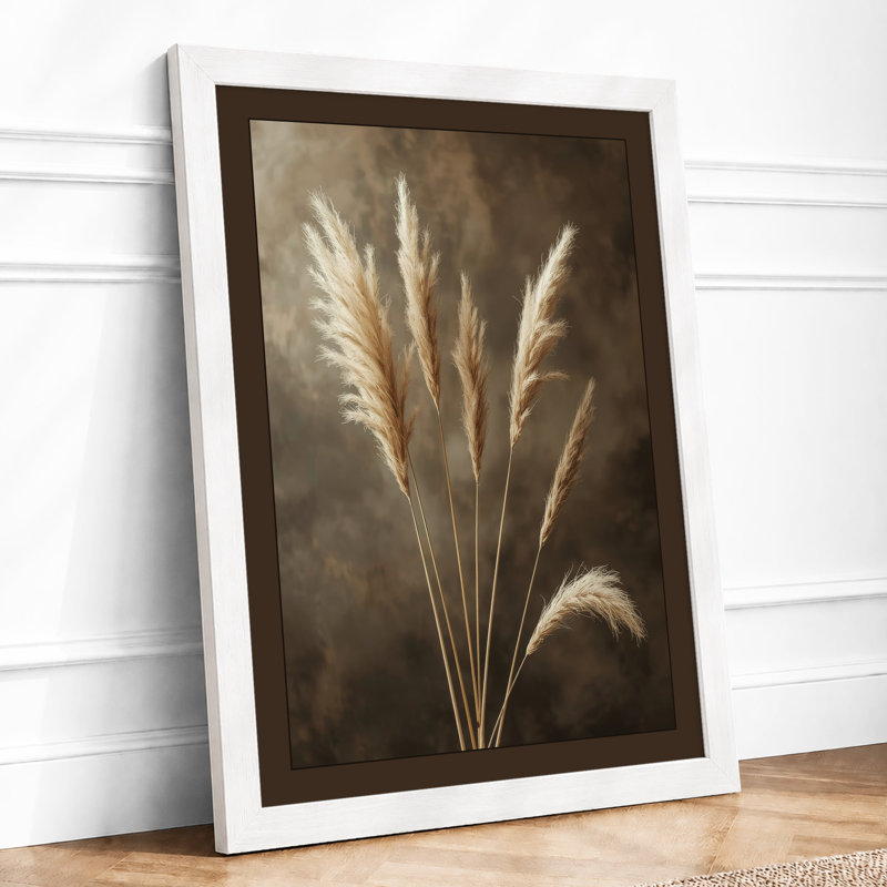 Dried Grasses Contemplation Botanical - Framed Print, A2 - 59.4 x 42.0 cm, White