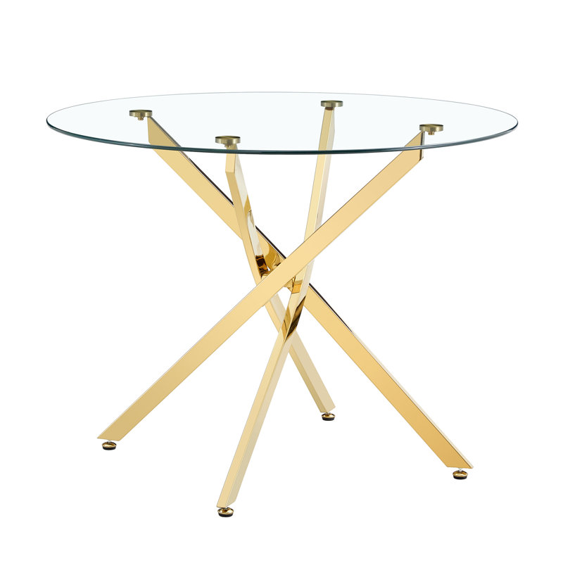 Table de salle à manger ronde en verre, table ronde en verre trempé transparent de style minimaliste moderne, pieds de table en métal, convient pour la cuisine, la salle à manger
