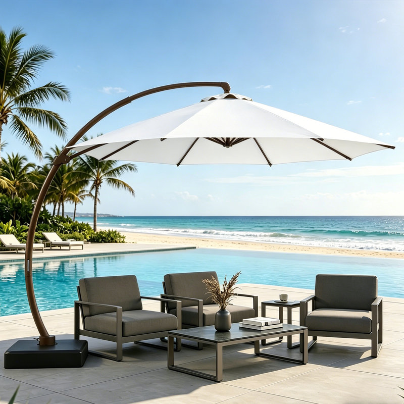  Parasol de patio en porte-à-faux 11 pi avec base incluse, Blanc