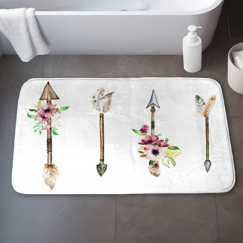 Arrowheads and flowers Bath Mat with Non-Slip Backing - Quick Dry Memory Foam Bathroom Rug - Absorbent - Modern Plush Spa-Style - Machine Washable