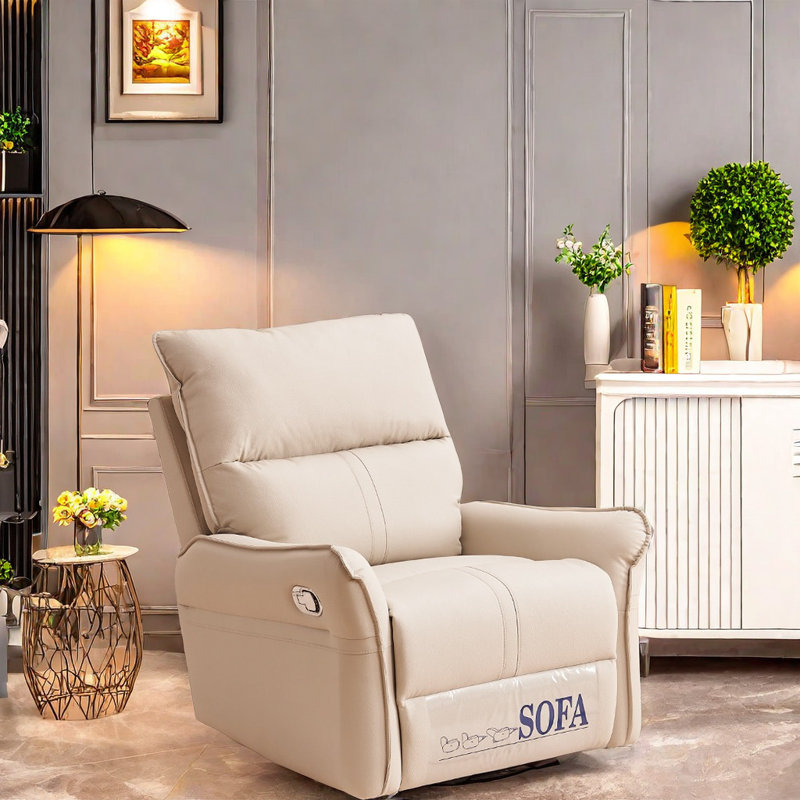 Fauteuil inclinable pivotant en similicuir Zanrickowsky, Crème