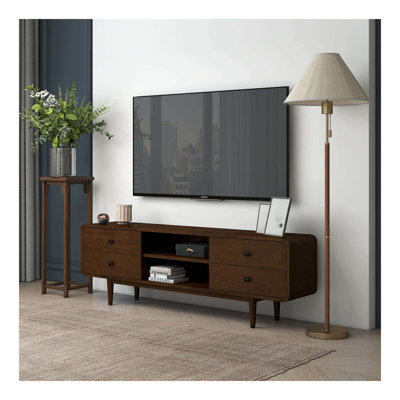 Alexa Mid Century Modern Style TV Stand With Walnut Finish And Solid Wood Construction 23" H X 71" W X 16" D For Bedroom, Hallway, Entryway, Closet