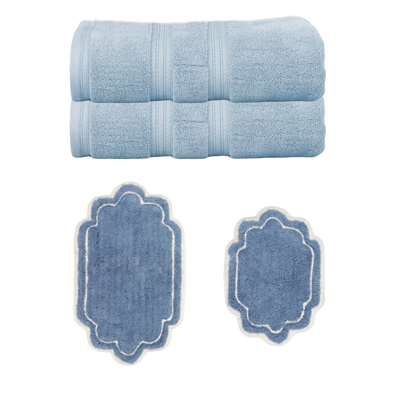 Ensemble de serviettes de bain et de tapis de bain 100% coton doux 2 pièces Talbert Collection, Bleu