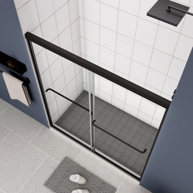 Porte de douche à dérivation, porte coulissante, avec verre trempé de 1/4 po 50-54 po x 70 po, Noir mat