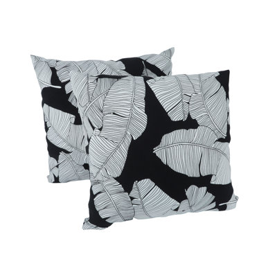 2 Pack Outdoor Throw Pillows, Waterproof & Fade-Resistant Patio Cushions For Garden, Porch, Poolside Furniture - Soft & Comfortable Decorative Pillow Covers (18X18 Inch,Black Leaf )
