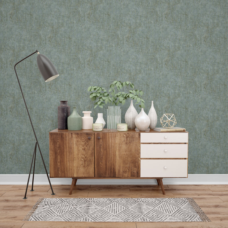 Amini Metallic Bark 10.05m x 53cm Wallpaper Roll, Green/Blue/Grey