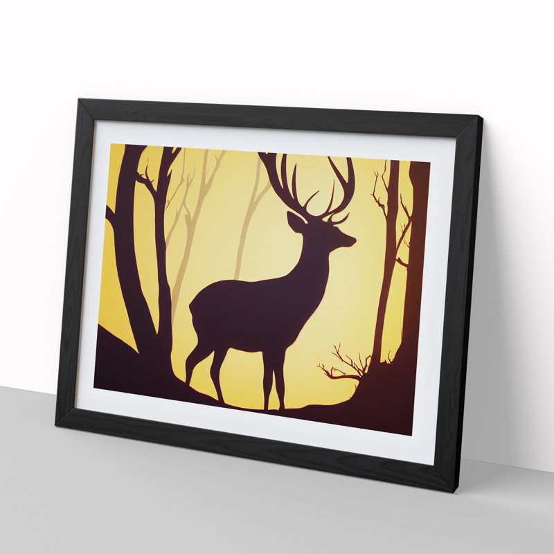 Glorious Stag Deer - Single Picture Frame Print, 25cm H x 34cm W x 2cm D, Black
