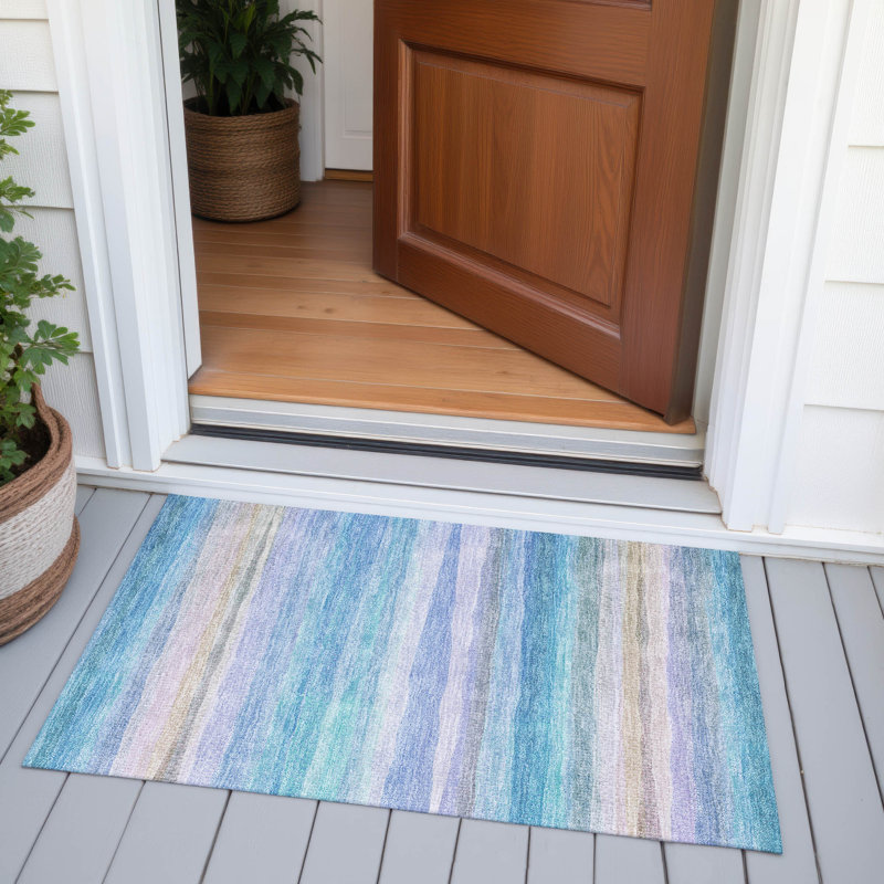 Machine Washable Indoor/Outdoor Xhevrie Aqua Rug, Rectangle 1'8" x 2'6"
