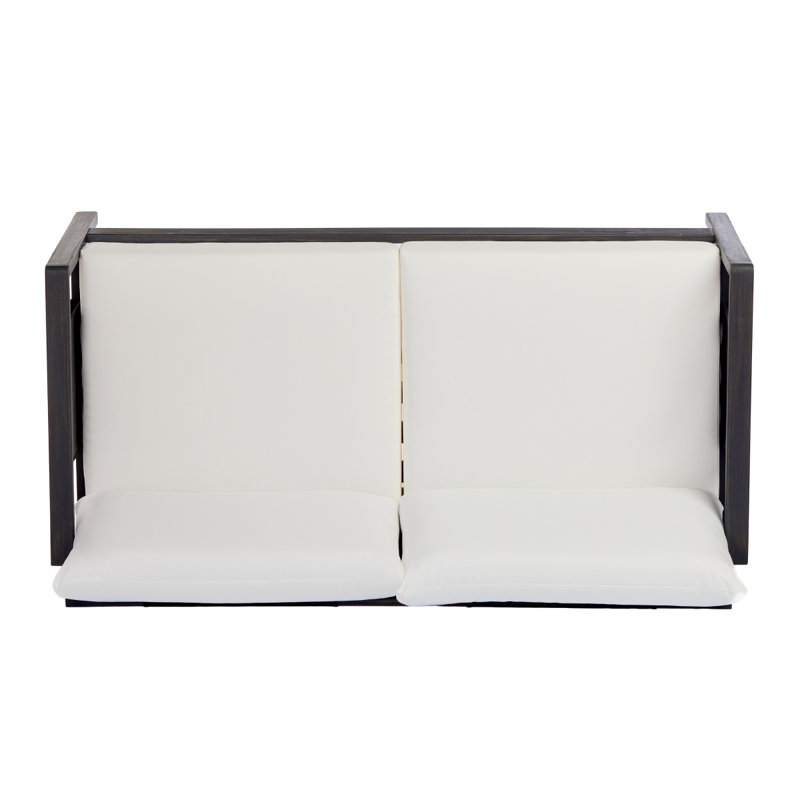 Ensemble de canapé 2 pièces avec coussins d'extérieur et table basse - Structure en bois d'acacia avec textilène noir, coussins blancs hydrofuges (finition gris foncé) pour patio / cour arrière / terrasse