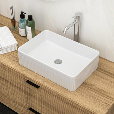 Lavabo de salle de bain rectangulaire en céramique blanche de qualité - type vasque, teinture, rectangulaire, design élégant, teinture