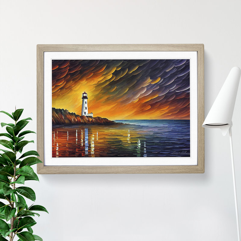 Lighthouse Vol.2 - Single Picture Frame Painting, 46cm H x 64cm W x 2cm D, Oak