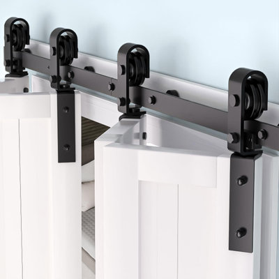 183cm Heavy Duty Bi-Folding Barn Door Hardware Kit | Smooth Quiet Rollers, 360° Brackets, 400lb Steel Rail for 4 Closet Doors