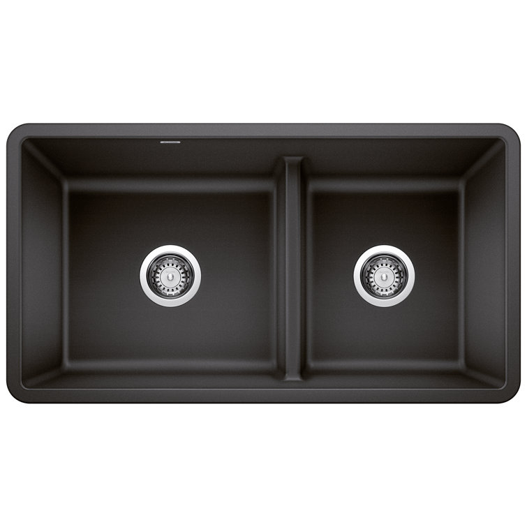 Precis SILGRANIT 33" 60/40 Reversible Double Bowl Undermount Kitchen Sink with Low Divide