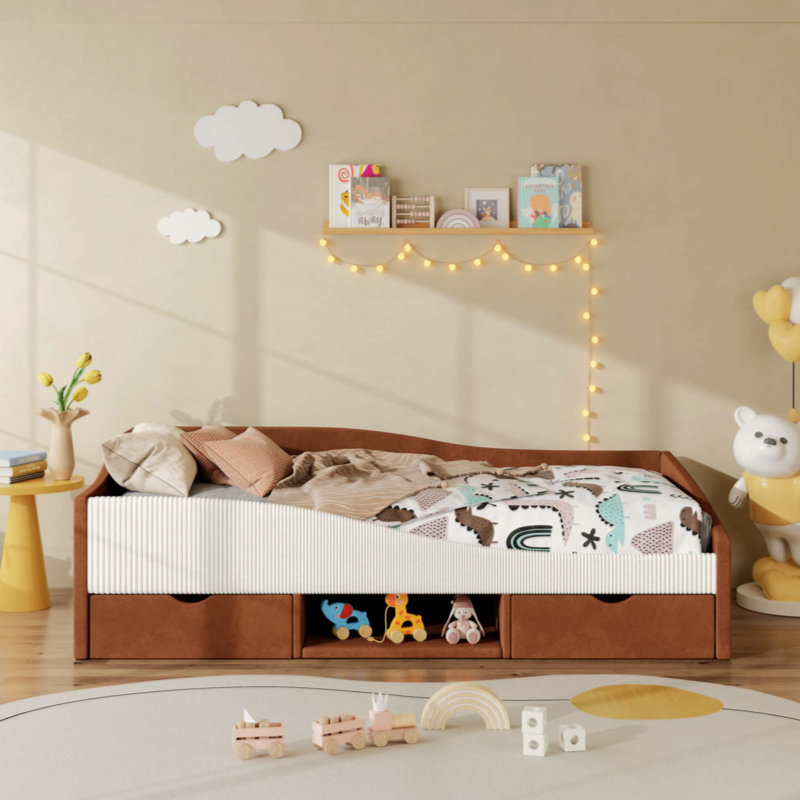 Upholstered Daybed Frame with 2 Storage Drawers