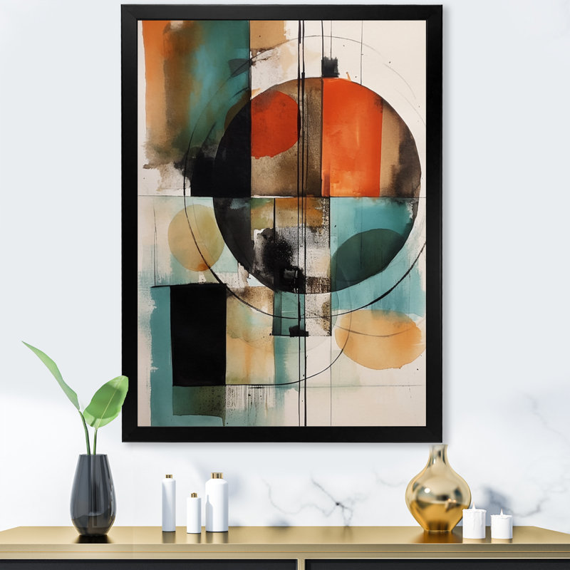 Larisa Orange Abstracted Geometric Explorations IV sur toile, Cadre photo noir, H 20 po x l 12 po x P 1 po