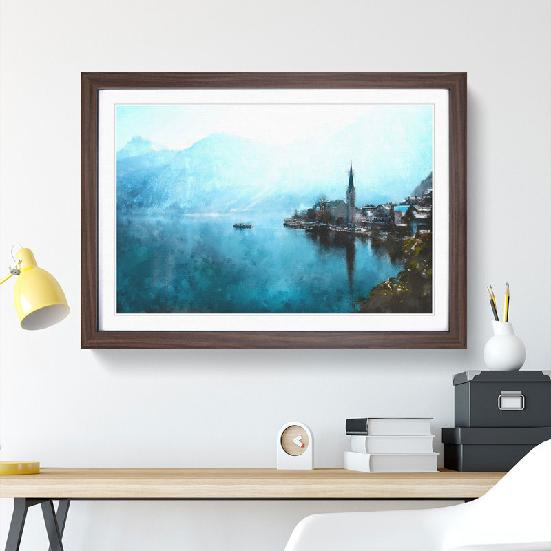 Boat In Hallstatt Austria Painting - Single Picture Frame Print on MDF, Walnut, 33cm H x 45cm W x 2cm D