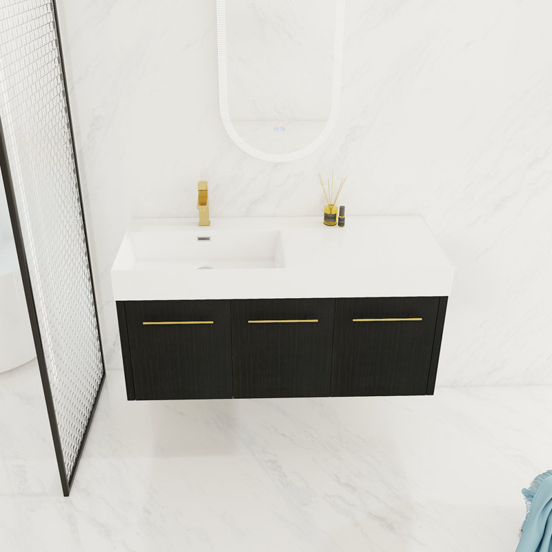 Meuble-lavabo mural 48 po avec lavabo, lavabo à rebords épais en résine