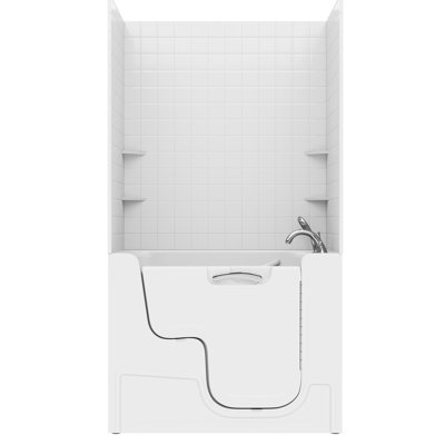 Baignoire à jets d'air à drain à droite de 29 po x 53 po en blanc avec ensemble de carreaux de douche 4 po.