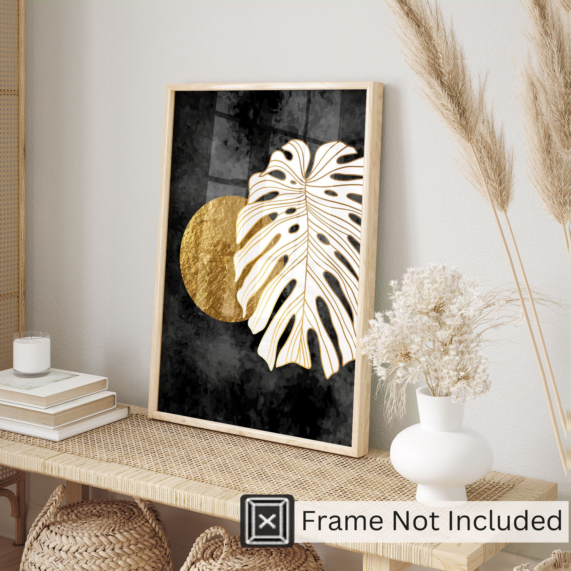 Botanical Monstera and Golden Moon Bohemian Unframed Art Print Bay Isle Home Size: 20" H x 16" W