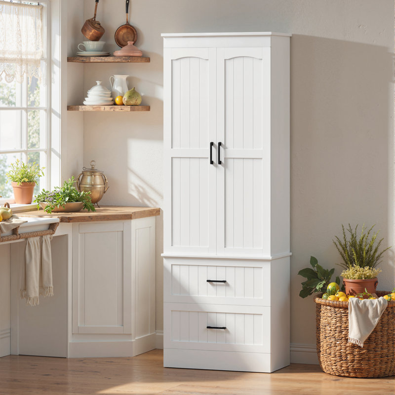 Grand garde-manger, armoire de cuisine de ferme de 67 po, blanc, Blanc