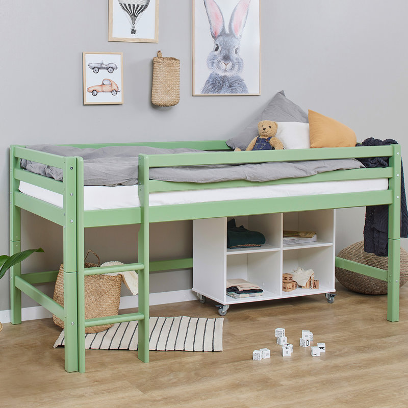 European Single (90 X 200 Cm) Mid Sleepers with Storage Included, Pale Green