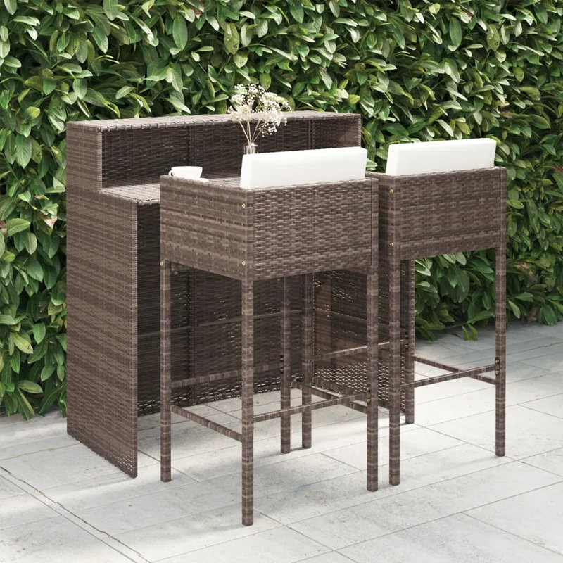 Garden Bar Set 3 Piece with Cushions Table and Chair Seat, Brown