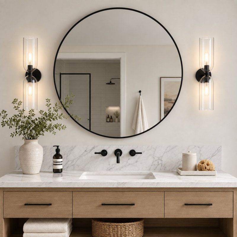 2- Light Dimmable Black Armed Wall Sconce