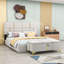 Ensemble de chambre à coucher 2 pièces Jiuliana, grand lit plateforme tapissier, repose-pieds avec rangement et pieds en métal-276175180