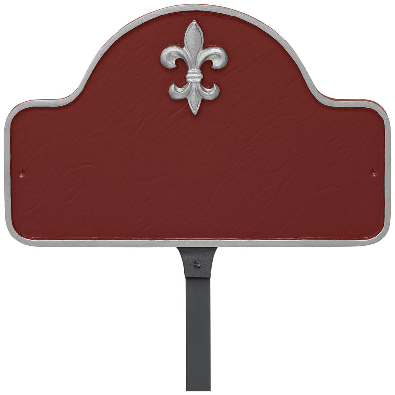 Plaque d'adresse sur 1 ligne Fleur de Lis, Rouge brique / Argent