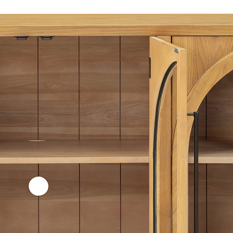 Retro Freestanding 4 Glass Door Wooden Sideboard Storage Buffet Cabinet, Natural