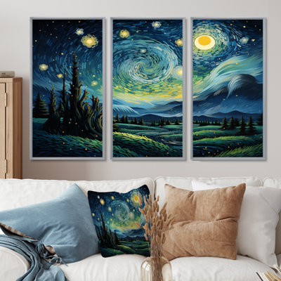 «The Swaying Cypress Pointillism IV - Van Gogh», ensemble de reproductions d'art mural