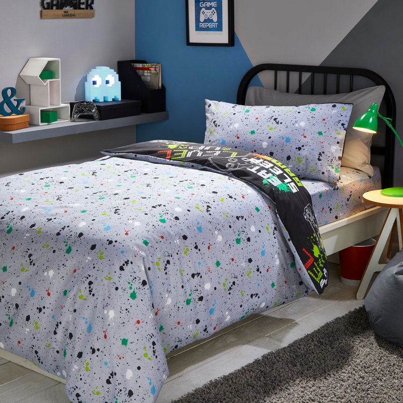 Game Glow 52% Polyester ,48% Cotton Block Print Duvet Cover Set with Pillowcases, Single Duvet Cover + 1 Standard Pillowcase