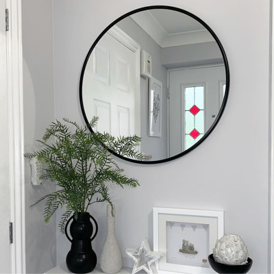 Miroir de salle de bain rond en métal de 20 pouces de couleur noire - Verre haute définition, rouille - cadre en alliage d'aluminium, garantie incassable, installation pratique de la rouille de qualité 4 mm