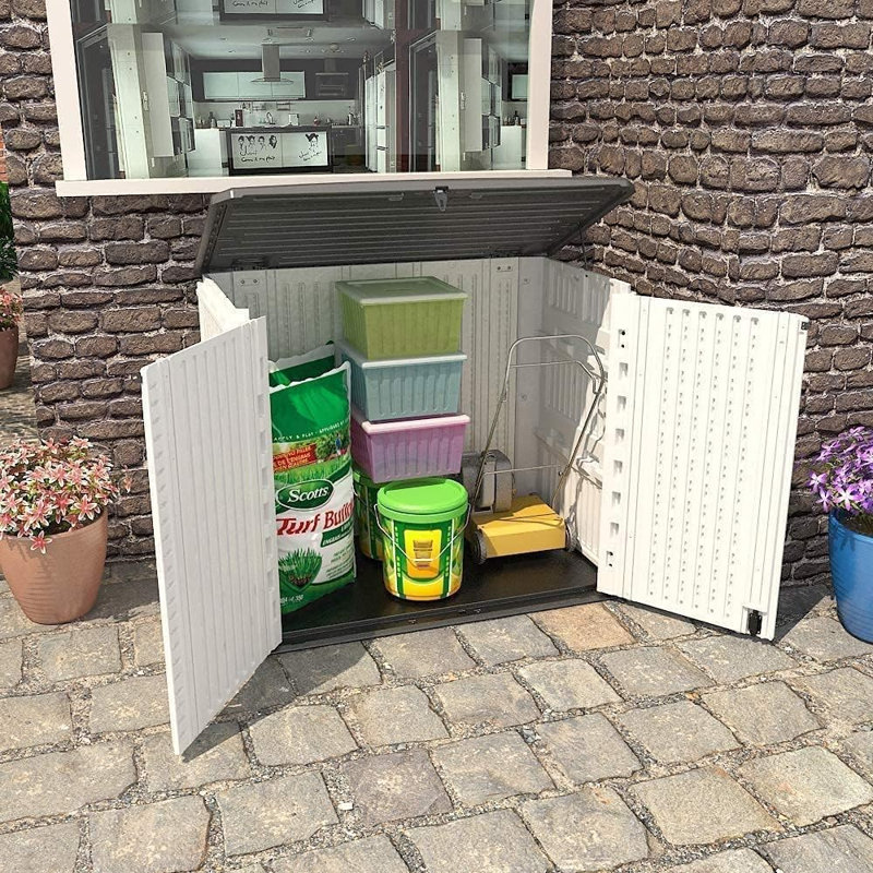 Outdoor Storage Shed - Horizontal Storage Box Waterproof For Garden, Patios, Backyards, White