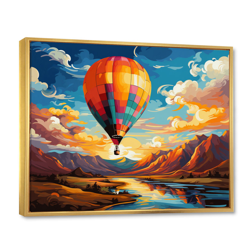 «Orange Hot Air Ballon», impression sur toile encadrée, H 30 po x l 40 po x P 1,5 po, Cadre flottant doré