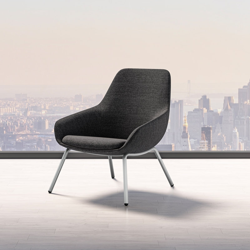 Lilly Upholstered Lounge Chair from 9to5 Seating, Silver, Black Polyester Blend