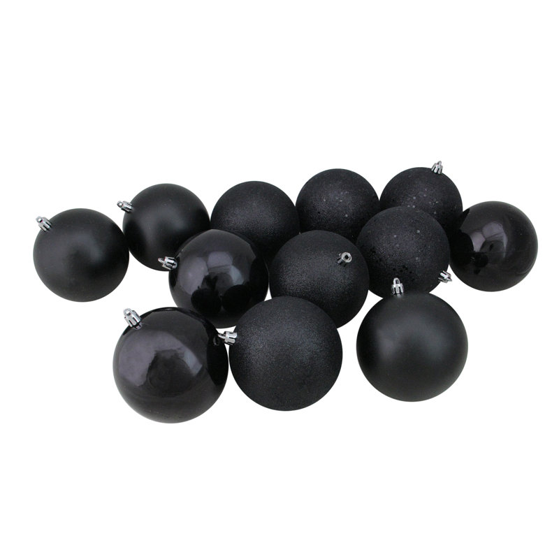 12ct Shatterproof 4-Finish Christmas Ball Ornaments, Black
