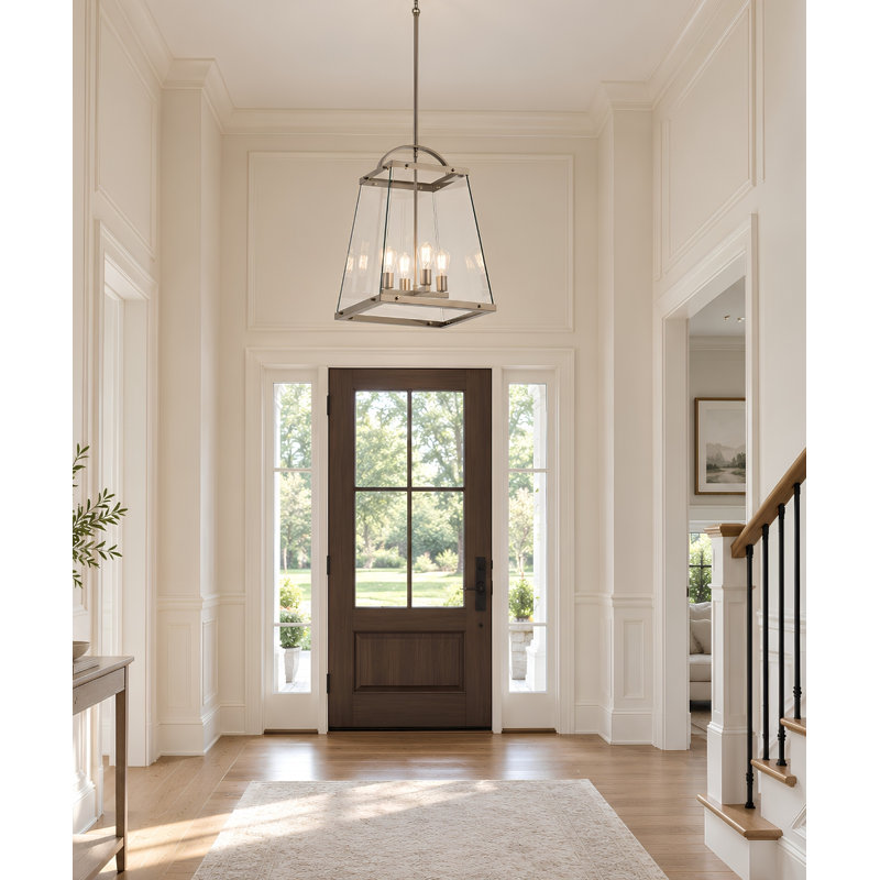 Suspension Darton 18 po L à 4 lumières, couleur étain classique, grand modèle avec verre transparent, par Kichler
