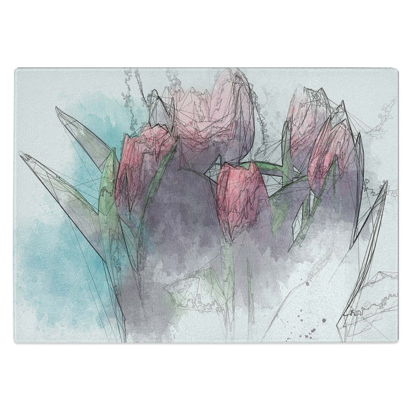 Tempered Glass Bouquet of Tulips Chopping Board, 28.5 cm W x 20 cm L