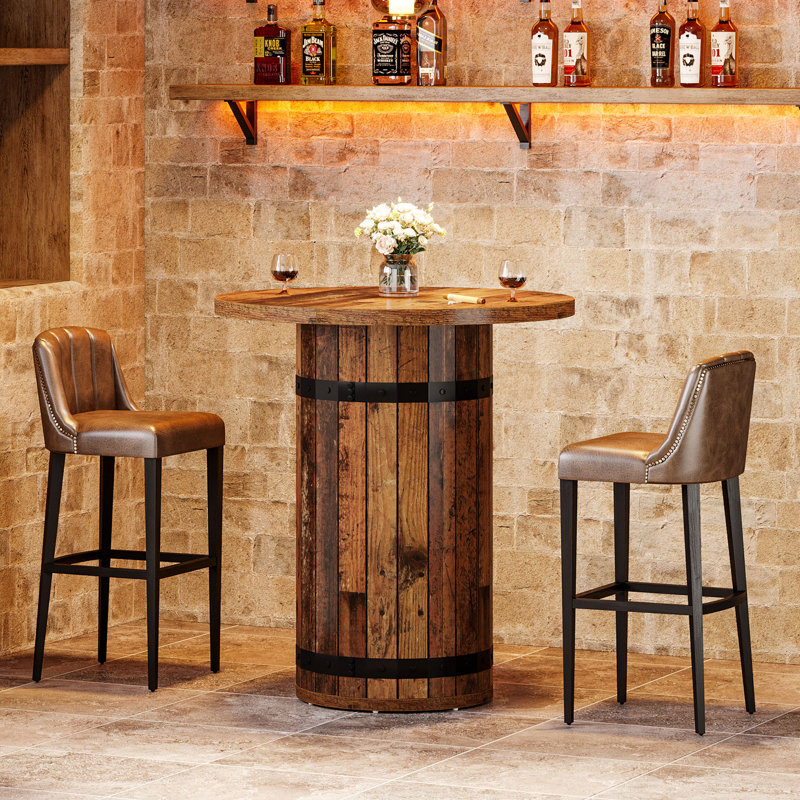 Table de bar ronde 31,5 po, table bistro bistro (table seulement), Marron foncé